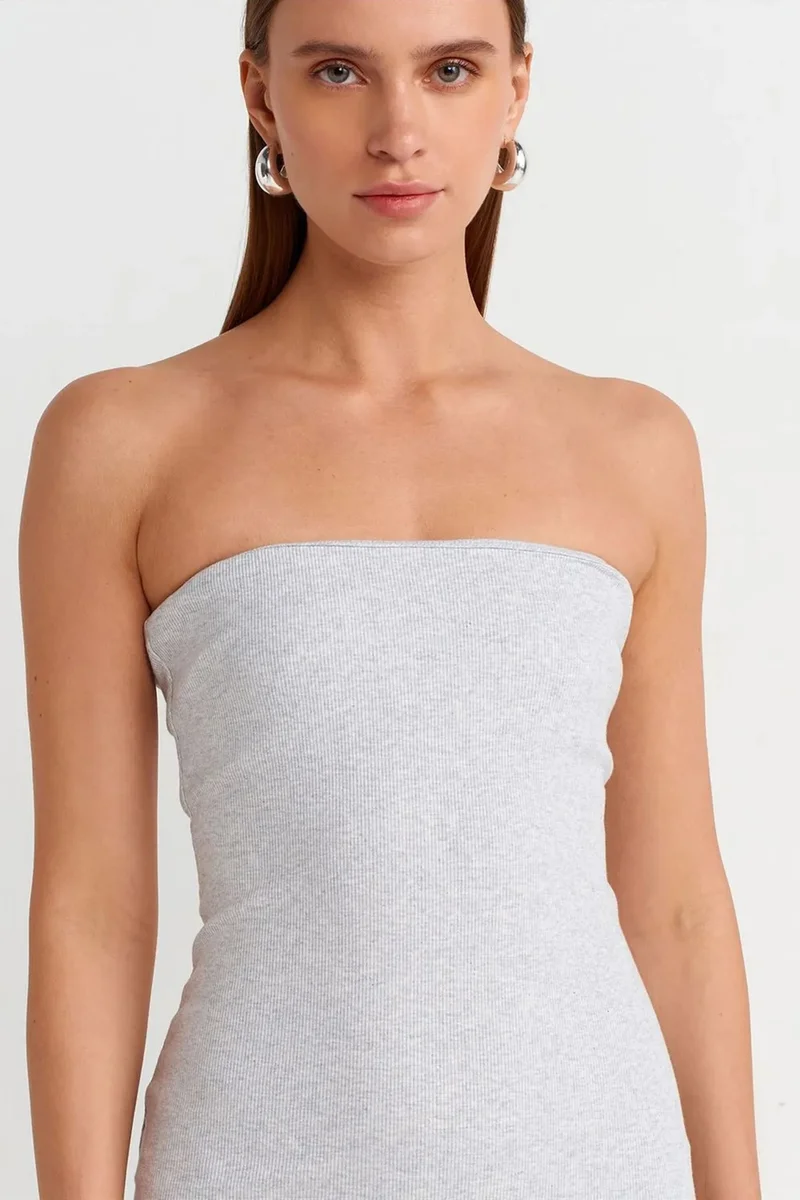 Dilvin Light Grey DILVIN Strapless Bodycon Midi Dress for Women | Best Price UAE