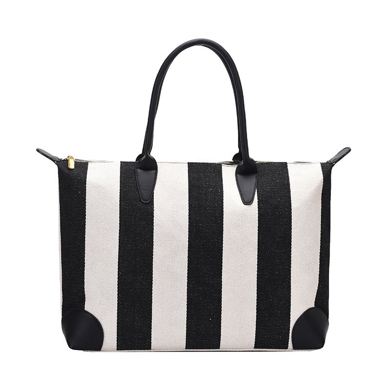 Large Capacity Striped Tote Canvas Commuter Women'S Bag Short-Distance Travel Bag Fashion All-Match Shoulder Portable Women'S Bag - Image 1
