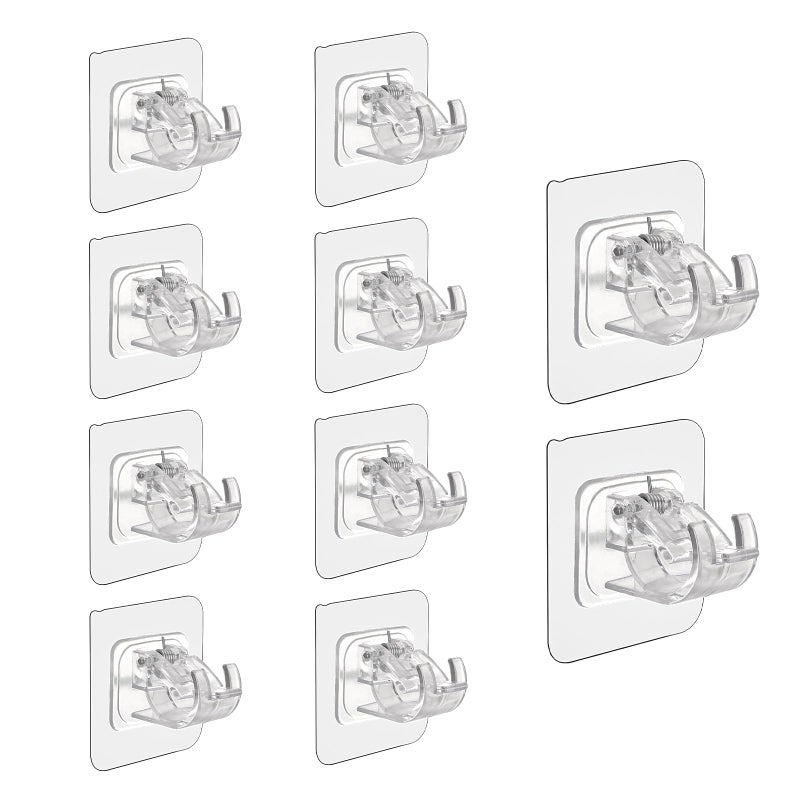 10PCS No Drill Curtain Rod Brackets NailFree SelfAdhesive Curtain Rod Hooks MultiPurpose Adjustable Curtain Rod Hooks for Home Kitchen BathroomTransparent