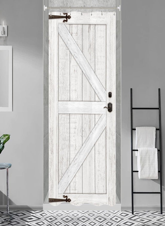 Miyotaa Stall Barn Door Shower Curtain Set 36Wx71H Inches Half Small Farmhouse Rustic Wood Wooden Country Vintage Narrow Polyester Waterproof Cloth Bathroom Curtain with 7 Hooks - Image 4