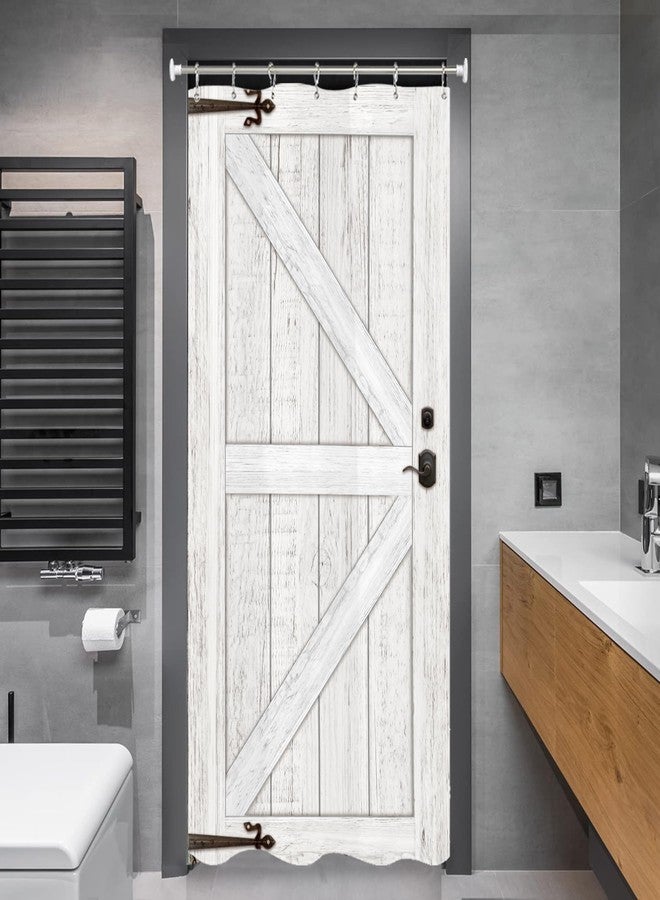 Miyotaa Stall Barn Door Shower Curtain Set 36Wx71H Inches Half Small Farmhouse Rustic Wood Wooden Country Vintage Narrow Polyester Waterproof Cloth Bathroom Curtain with 7 Hooks - Image 2