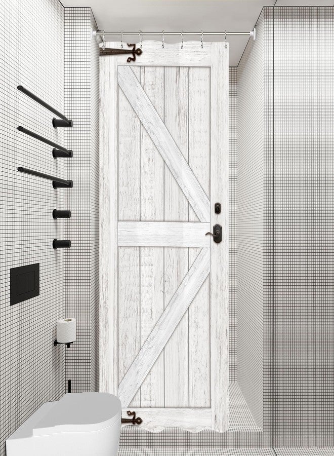 Miyotaa Stall Barn Door Shower Curtain Set 36Wx71H Inches Half Small Farmhouse Rustic Wood Wooden Country Vintage Narrow Polyester Waterproof Cloth Bathroom Curtain with 7 Hooks - Image 5