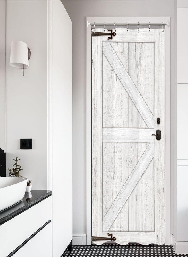 Miyotaa Stall Barn Door Shower Curtain Set 36Wx71H Inches Half Small Farmhouse Rustic Wood Wooden Country Vintage Narrow Polyester Waterproof Cloth Bathroom Curtain with 7 Hooks - Image 1