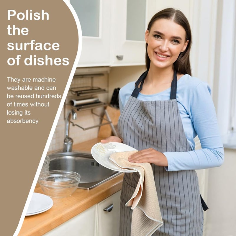 Sinland منشفة مطبخ ميكروفايبر من SINLAND لتجفيف الأطباق - مناشف فارغة ممتازة للطباعة - تجفيف سريع - منشفة شاي - مناشف مطبخ بوليستر 16 بوصة × 24 بوصة - عبوة 10 قطع - كريمي - Image 5