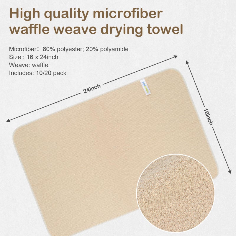 Sinland منشفة مطبخ ميكروفايبر من SINLAND لتجفيف الأطباق - مناشف فارغة ممتازة للطباعة - تجفيف سريع - منشفة شاي - مناشف مطبخ بوليستر 16 بوصة × 24 بوصة - عبوة 10 قطع - كريمي - Image 2