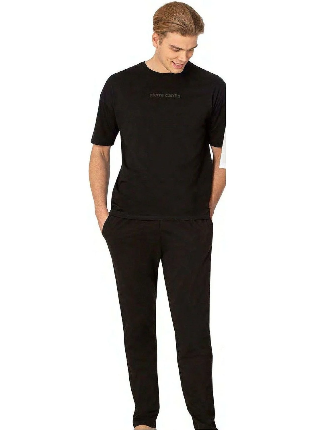 بيير كاردان 6086 Men's Short Sleeve Crew Neck Oversize Pajama Set-Black