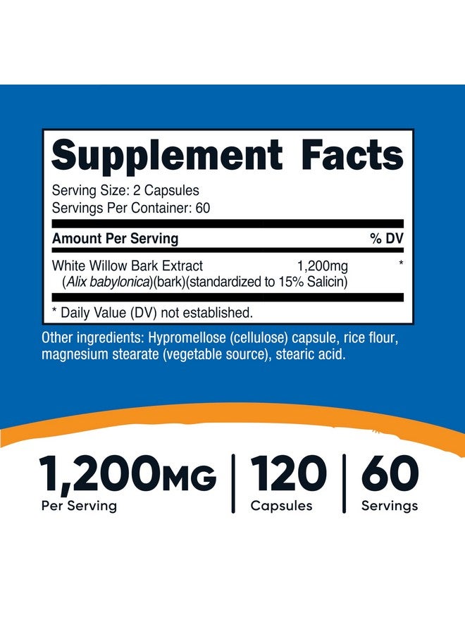 Nutricost White Willow Bark Capsules (1200 mg per Serving) 120 Capsules - 60 Servings - Image 2
