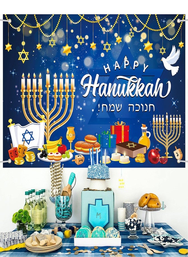 Lucleag Happy Hanukkah Backdrop Banner, 71 x 43 Inch Menorah Blue Shiny Lamps Chanukah Party Background for Hanukkah Decorations, Banner Photography Backdrop for Hanukkah Party Supplies - Image 4