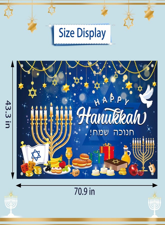Lucleag Happy Hanukkah Backdrop Banner, 71 x 43 Inch Menorah Blue Shiny Lamps Chanukah Party Background for Hanukkah Decorations, Banner Photography Backdrop for Hanukkah Party Supplies - Image 2