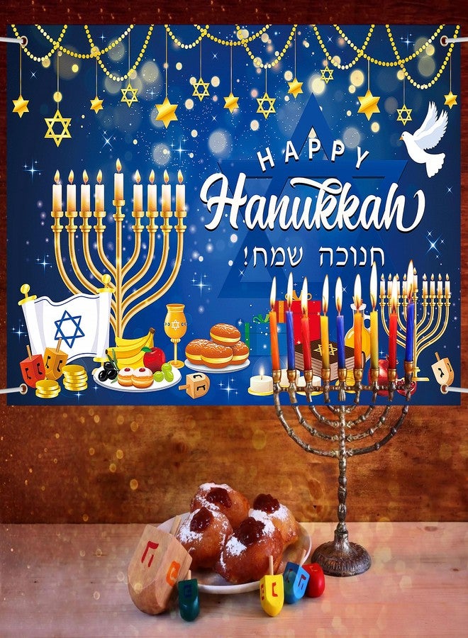 Lucleag Happy Hanukkah Backdrop Banner, 71 x 43 Inch Menorah Blue Shiny Lamps Chanukah Party Background for Hanukkah Decorations, Banner Photography Backdrop for Hanukkah Party Supplies - Image 5