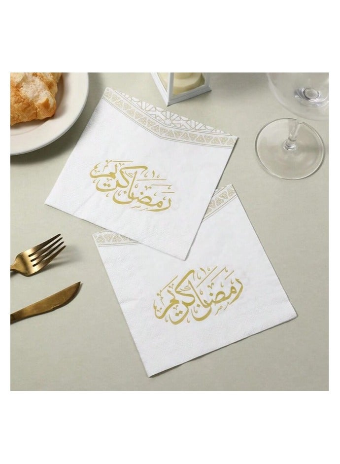White paper napkins printed with the phrase Ramadan Kareem in gold, 20 pieces  - Image 4