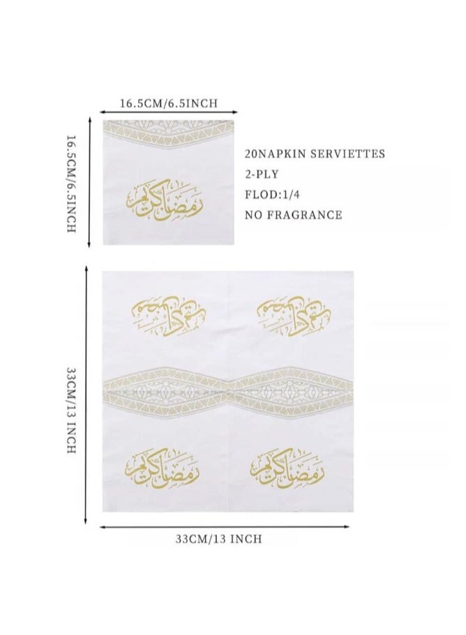White paper napkins printed with the phrase Ramadan Kareem in gold, 20 pieces  - Image 5