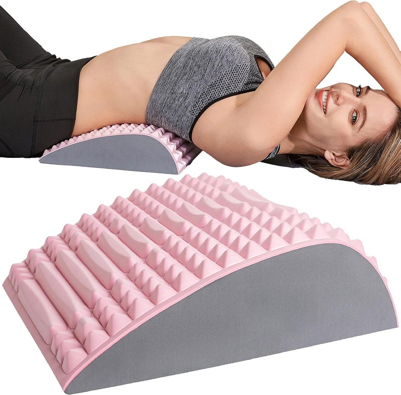 YESINDEED Back Stretcher Pillow – Pain Relief for Lower Back, Lumbar Support, Posture Correction, Sciatica Aid, Orthopedic Design, Easy to Use at Home, Office, or Anywhere, Orthopedist Recommended (Pink) - Image 1
