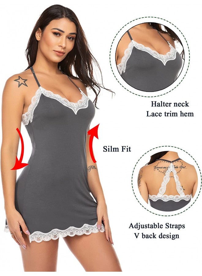 Avidlove Slip Lingerie Sexy Chemise Nightgown Babydoll Soft Sleepwear(Grey,M) - Image 1