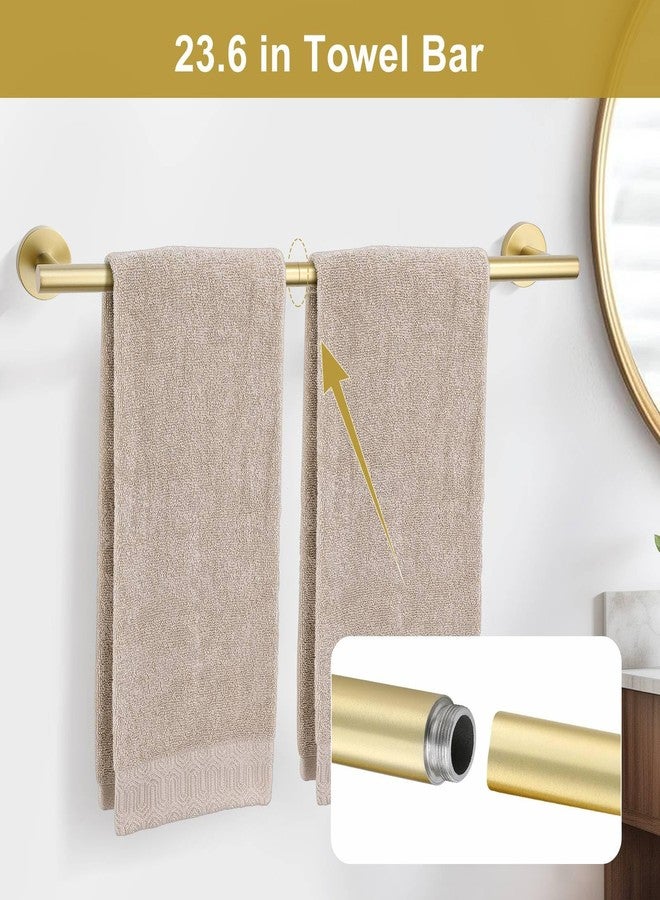 soaez Brushed Gold Round 5-Piece Towel Bar Set Bathroom Hardware Accessories Set Upgraded Toilet Paper Holder Towel Holder Set for Bathroom Stainless Steel Wall Mounted 23.6 in - Image 3