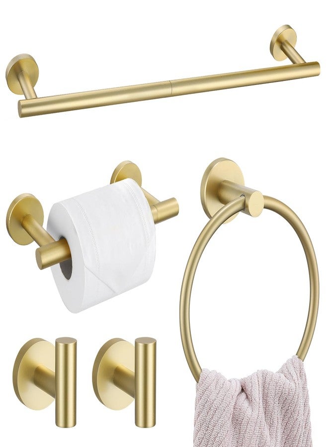 soaez Brushed Gold Round 5-Piece Towel Bar Set Bathroom Hardware Accessories Set Upgraded Toilet Paper Holder Towel Holder Set for Bathroom Stainless Steel Wall Mounted 23.6 in - Image 1