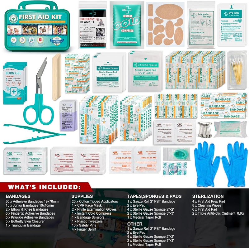 General Medi 150 Pieces Hardcase First Aid Kit  First Aid Box Contains Premium Medical Supplies for Travel Home Office Vehicle Camping Workplace  Outdoor - Image 3