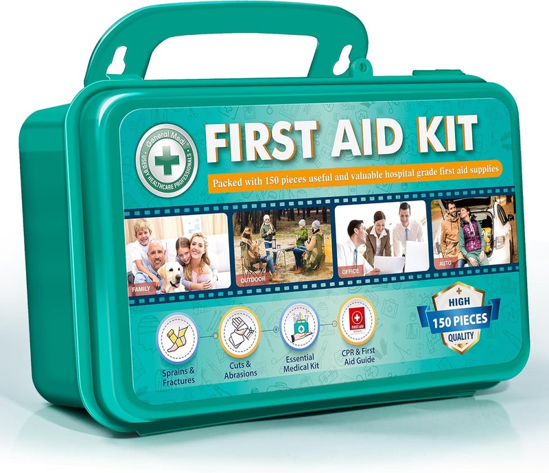 General Medi 150 Pieces Hardcase First Aid Kit  First Aid Box Contains Premium Medical Supplies for Travel Home Office Vehicle Camping Workplace  Outdoor - Image 1