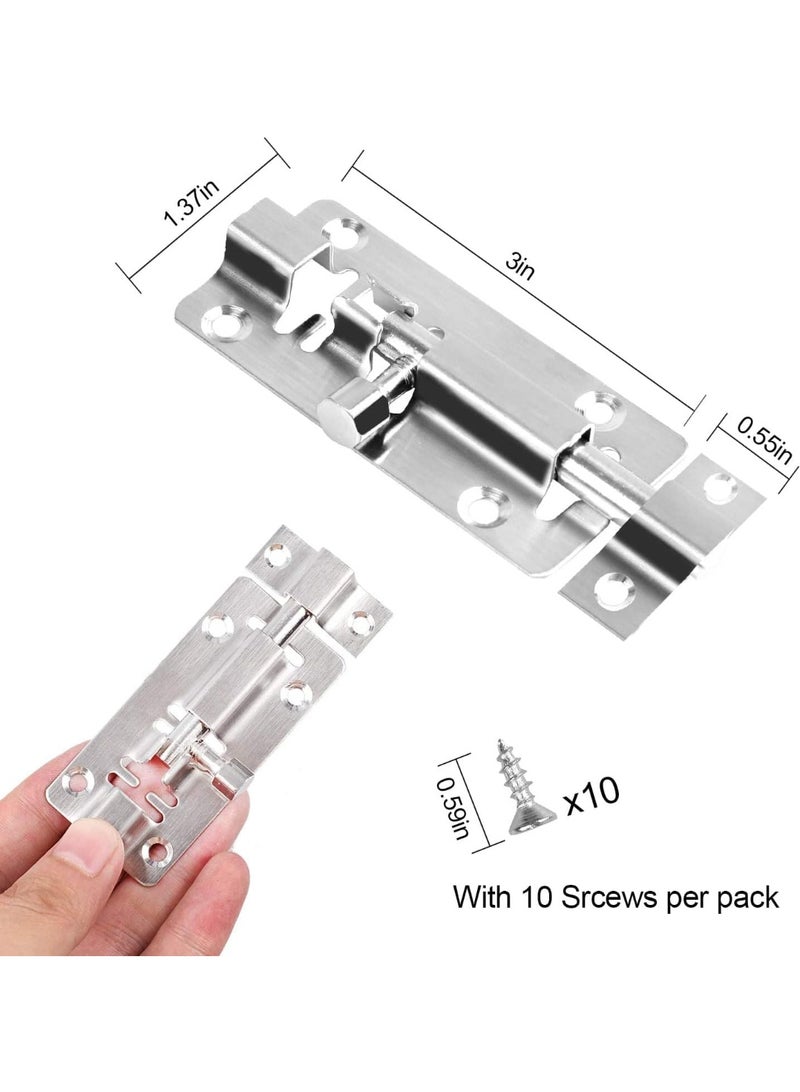 HZYH 2 Piece Stainless Steel Door Security Slide Latch Lock, Door Bolt Cylindrical Sliding Bolt, Latch Sliding Bolt, Suitable For All Types Of Inner Doors, 3 Inches - Image 2