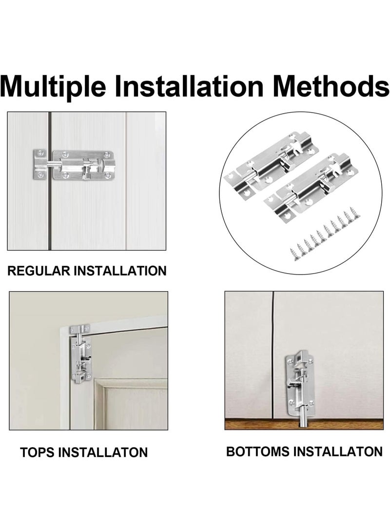 HZYH 2 Piece Stainless Steel Door Security Slide Latch Lock, Door Bolt Cylindrical Sliding Bolt, Latch Sliding Bolt, Suitable For All Types Of Inner Doors, 3 Inches - Image 5