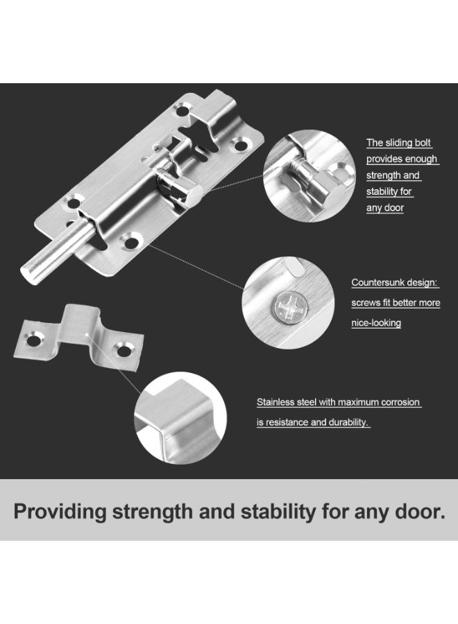 HZYH 2 Piece Stainless Steel Door Security Slide Latch Lock, Door Bolt Cylindrical Sliding Bolt, Latch Sliding Bolt, Suitable For All Types Of Inner Doors, 3 Inches - Image 3