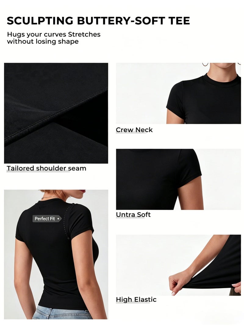 FUREUL Quick Dry T-Shirt for Women, Slim Fit Short Sleeve Sports Tee, Breathable Moisture-Wicking Workout Top for Yoga, Gym & Daily Wear (Black) - Image 5