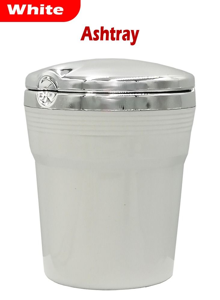 منفضة سجائر للسيارة - منفضة سجائر محمولة للسيارة - سلة مهملات صغيرة للسيارة مع ضوء LED - للاستخدام في السيارة والسفر الخارجي والمنزل (اللون أبيض) - Image 1