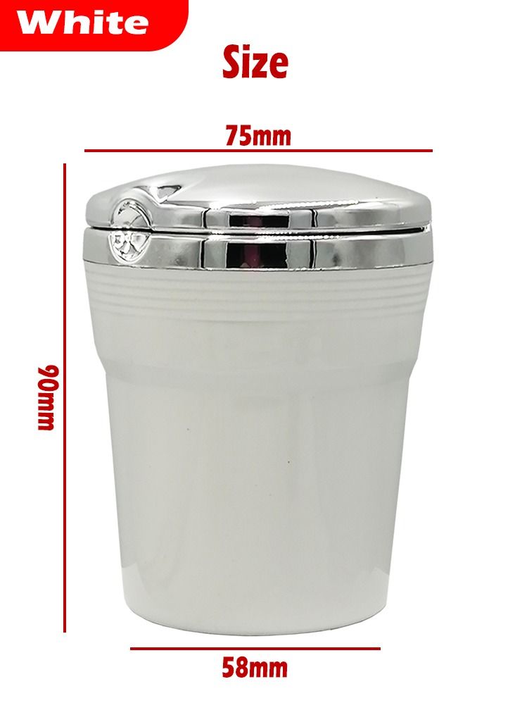 منفضة سجائر للسيارة - منفضة سجائر محمولة للسيارة - سلة مهملات صغيرة للسيارة مع ضوء LED - للاستخدام في السيارة والسفر الخارجي والمنزل (اللون أبيض) - Image 3