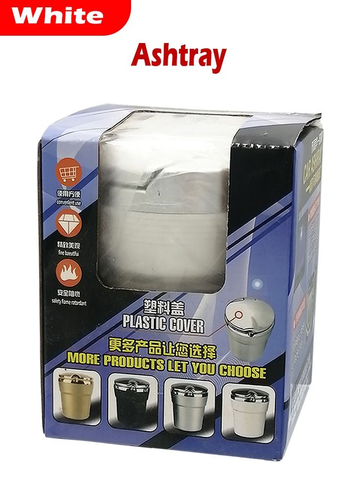 منفضة سجائر للسيارة - منفضة سجائر محمولة للسيارة - سلة مهملات صغيرة للسيارة مع ضوء LED - للاستخدام في السيارة والسفر الخارجي والمنزل (اللون أبيض) - Image 4