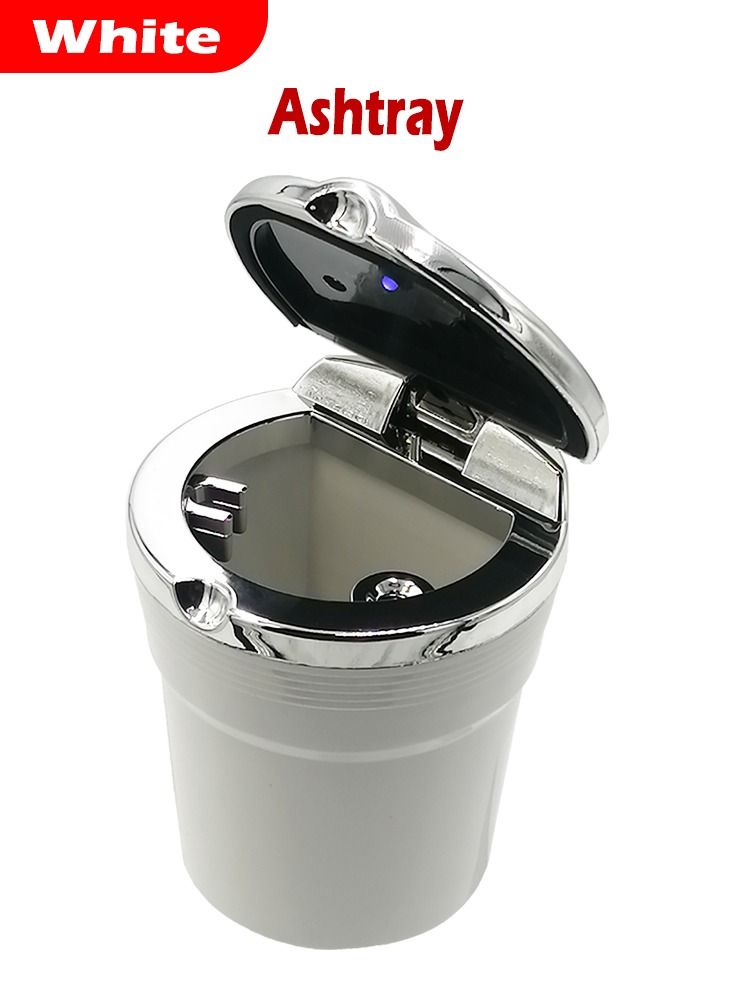منفضة سجائر للسيارة - منفضة سجائر محمولة للسيارة - سلة مهملات صغيرة للسيارة مع ضوء LED - للاستخدام في السيارة والسفر الخارجي والمنزل (اللون أبيض) - Image 2