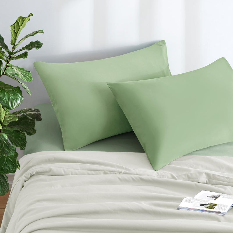 MILVOWOC 2Pcs Brushed Microfiber King Pillowcases - 20 x 36 Inch  Sage Green Pillow Case Set Non Slip Envelope Pillow Cover with Moisture Absorption and Anti-Wrinkle - Image 2