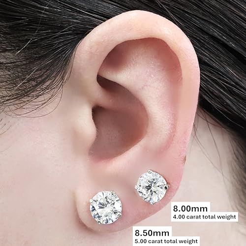 Central Diamond Center 14K Solid Gold Post & Sterling Silver 4 Prong CZ Stud Earrings - Yellow Gold Plated - 8.50mm - 5.00cttw - Image 3