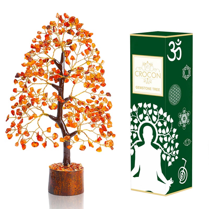 Crocon Carnelian Chakra Tree of Life - Crystal for Positive Energy, Handmade Gemstone Feng Shui Decor, Good Luck Money Tree Bonsai - Orange Healing Crystals for Sacral Chakra, Prosperity Gift - Image 1
