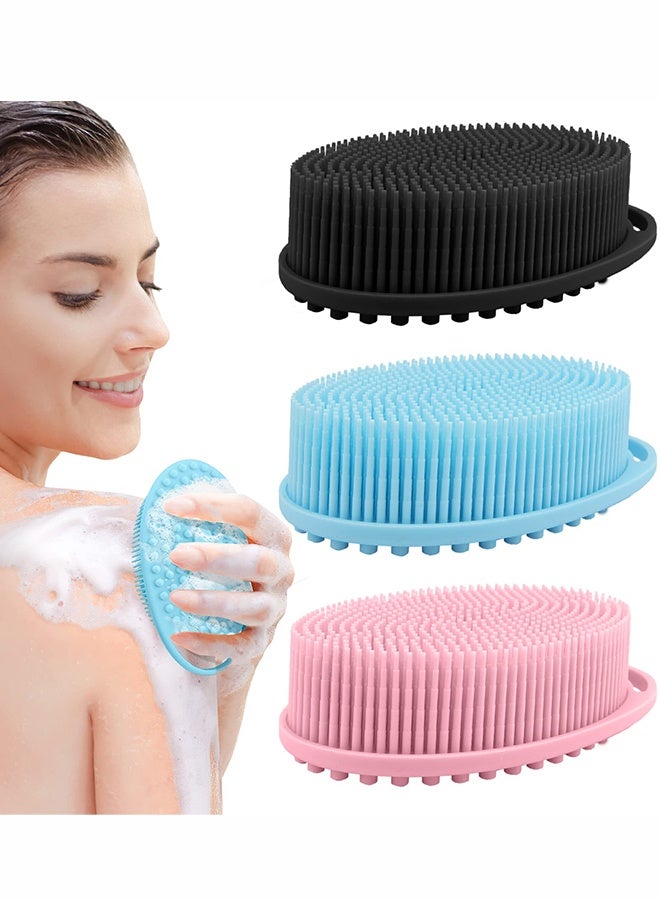 3 حزمة سيليكون الجسم المكرر ، فرشاة دش لطيفة و Loofah بديل ، سريع التجفيف ، النظافة ، BPA خالية من سيليكون الجسم المكرر للبشرة الحساسة ، الرجال والنساء (الأسود + الأزرق + الوردي) - Image 1