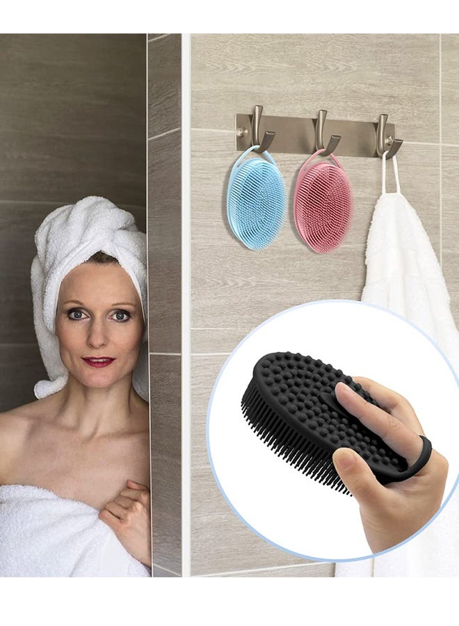 3 حزمة سيليكون الجسم المكرر ، فرشاة دش لطيفة و Loofah بديل ، سريع التجفيف ، النظافة ، BPA خالية من سيليكون الجسم المكرر للبشرة الحساسة ، الرجال والنساء (الأسود + الأزرق + الوردي) - Image 4