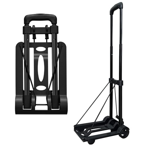 VDHU Folding Hand Truck Lightweight Portable CartVDHU 2 Wheels Fold Up Hand Cart with Elastic RopesCompact Utility Cart with 40kg90lbs Heavy Duty 2 Wheels for Moving Travel Shopping Office Luggage Use - Image 1