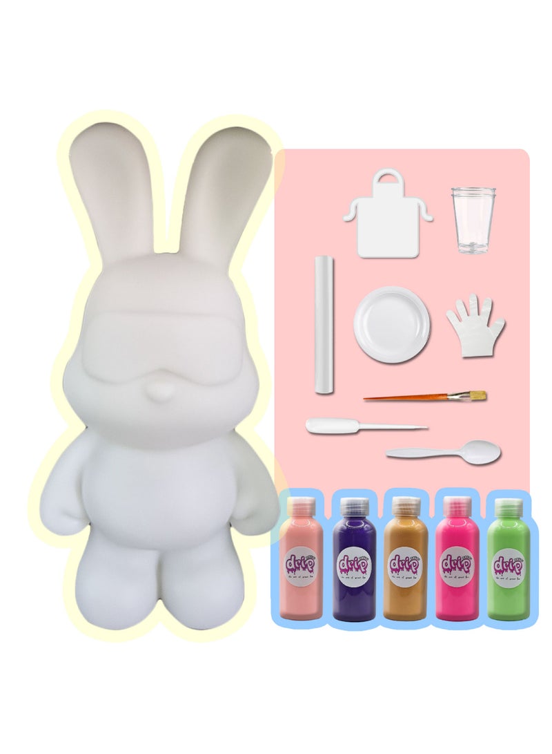 DRIP ACRYLIC POURING PIANT MONEY SAVING COOL BUNNY (13 inch - 33 cm) FLOW DIY SET RABBIT Colors: Light-Pink, Dark-Purple, Gold, Fluorescent-Pink, Mint-Green. - Image 1
