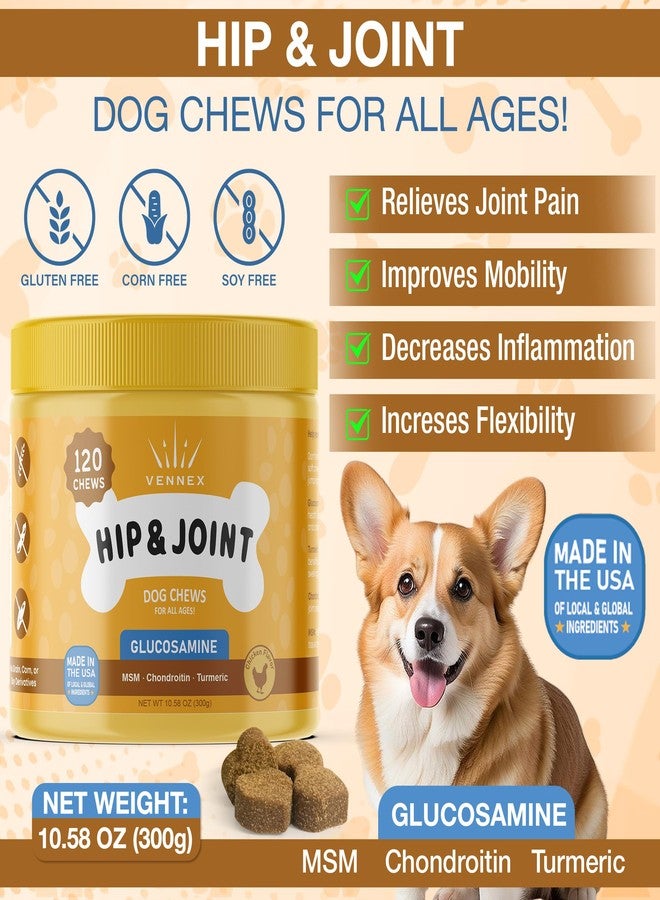 VENNEX Hip and Joint Supplement for Dogs Advanced Pain Relief Care Support Glucosamine Chondroitin Turmeric MSM Vitamin E&C Multivitamin Inflammation and Cartillage Care Mobility Bone Support 120 Chews - Image 2