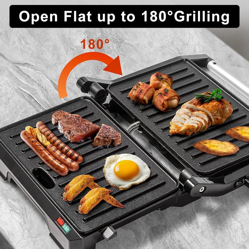 UVFAST Small Panini Press Grill Sandwich Maker, Electric 3 in 1 Panini Sandwich Maker Grill, Open 180 Degrees for grill indoor, Perfect for Grilling Steaks, Burger, Sandwich, Non-stick Pan, Black - Image 2