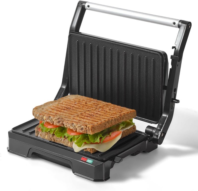UVFAST Small Panini Press Grill Sandwich Maker, Electric 3 in 1 Panini Sandwich Maker Grill, Open 180 Degrees for grill indoor, Perfect for Grilling Steaks, Burger, Sandwich, Non-stick Pan, Black - Image 1