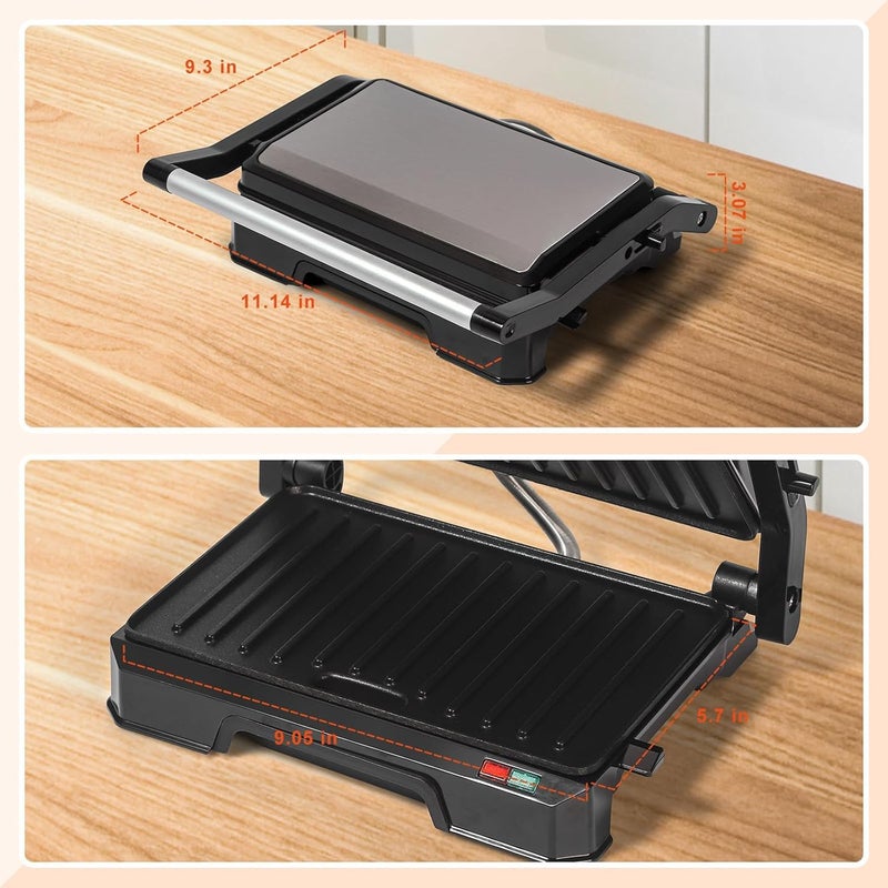 UVFAST Small Panini Press Grill Sandwich Maker, Electric 3 in 1 Panini Sandwich Maker Grill, Open 180 Degrees for grill indoor, Perfect for Grilling Steaks, Burger, Sandwich, Non-stick Pan, Black - Image 4