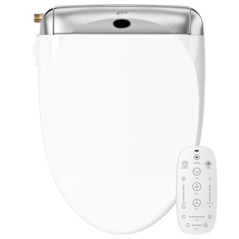 LEIVI Electric Bidet Toilet Seat with Wireless Remote and Side Panel Multiple Spray Modes Adjustable Heated Seat Warm Water and Air Dryer Auto LED Nightlight Elongated