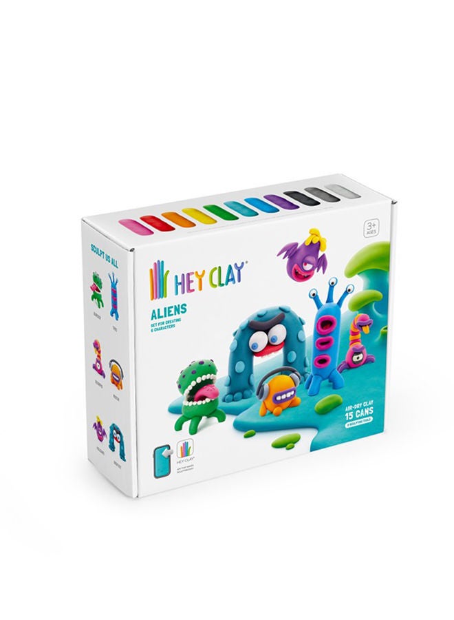 HEY CLAY Aliens Set-Colourful Modeling Kids-Air Dry Clay Kit 15 Cans And Sculpting Tools - Image 3