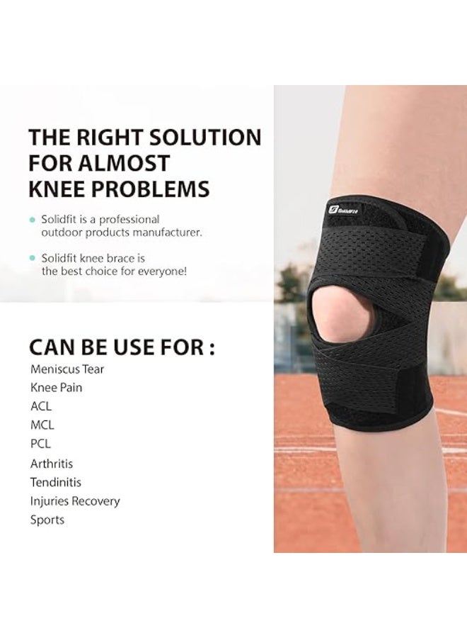 دعامة الركبة مع مثبتات جانبية - لفافة ضغط قابلة للتعديل للركبة لتمزق الغضروف المفصلي، ودعم إصابات الرباط الصليبي الأمامي والرباط الجانبي الإنسي، وتخفيف آلام المفاصل والتهاب المفاصل - كم تثبيت للركبة قابل للتهوية للرياضة والجري والتمارين الرياضية والاستخدام اليومي - أسود (كبير) للرجال والنساء - Image 3