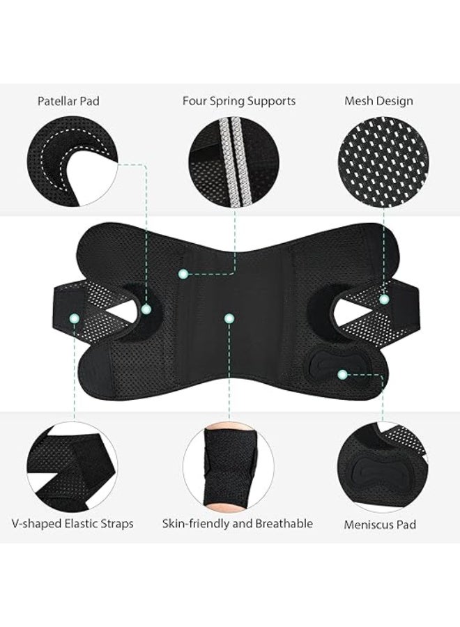 دعامة الركبة مع مثبتات جانبية - لفافة ضغط قابلة للتعديل للركبة لتمزق الغضروف المفصلي، ودعم إصابات الرباط الصليبي الأمامي والرباط الجانبي الإنسي، وتخفيف آلام المفاصل والتهاب المفاصل - كم تثبيت للركبة قابل للتهوية للرياضة والجري والتمارين الرياضية والاستخدام اليومي - أسود (كبير) للرجال والنساء - Image 2
