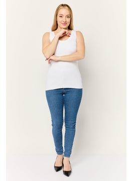 ESPRIT Women Round Neck Ribbed Sleeveless Tank Top, White  - Image 2