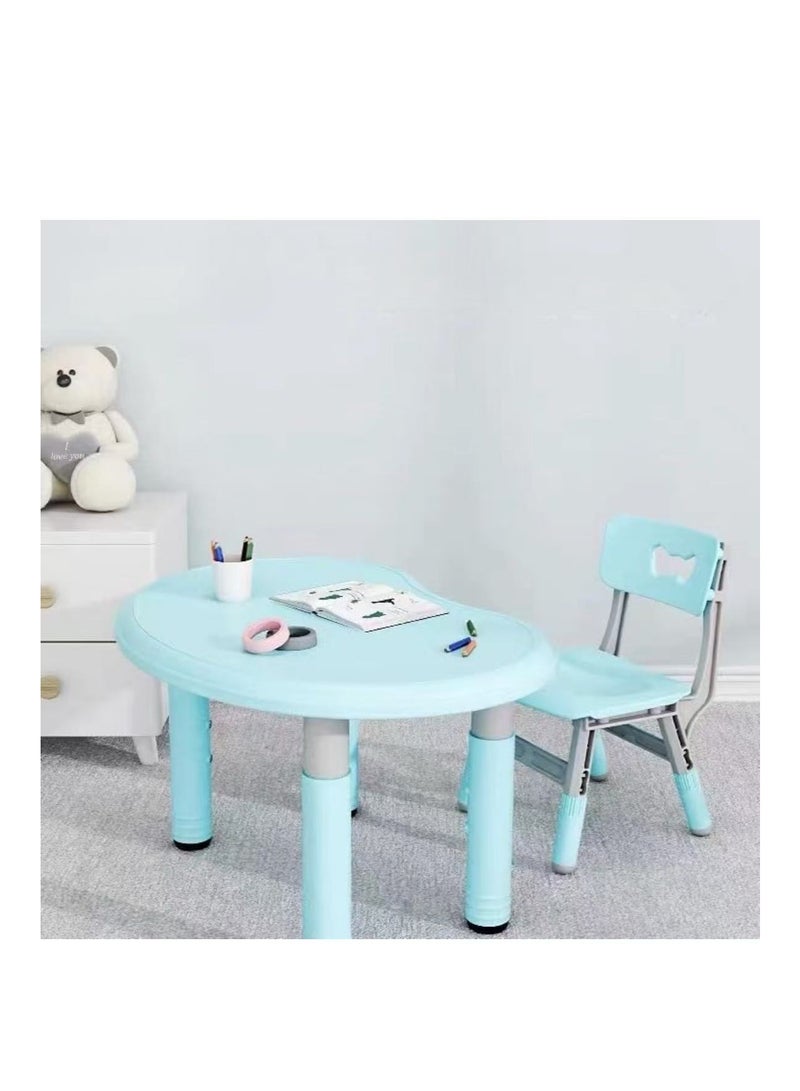 HAOWINS-PAN Classic Multi Functional Children Kids Study Table/Dining Table and Chair Set with Height Adjustment (Blue) - Image 2