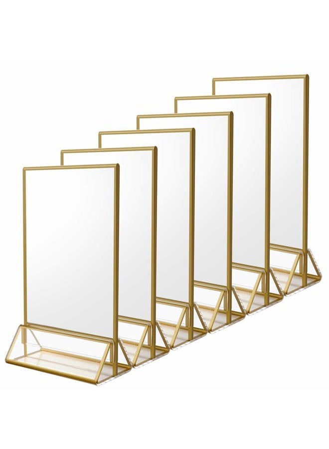 NIUBEE 6Pack 4 x 6 Clear Acrylic Sign Holder with Gold Borders and Vertical Stand, Double Sided Table Menu Holders Picture Frames for Wedding Table Numbers, Restaurant Signs, Photos and Art Display - Image 1
