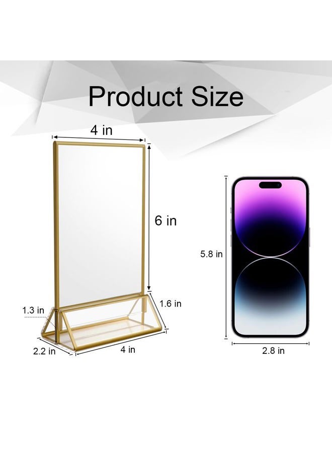 NIUBEE 6Pack 4 x 6 Clear Acrylic Sign Holder with Gold Borders and Vertical Stand, Double Sided Table Menu Holders Picture Frames for Wedding Table Numbers, Restaurant Signs, Photos and Art Display - Image 2