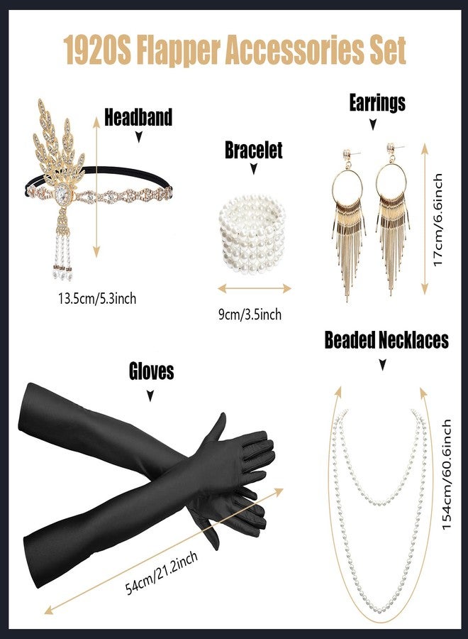 iHUFeather Women 1920s Flapper Set with Feather Headband Beaded Necklaces Earrings Black Gloves for Great Vintage Wedding Costume Accessories - Image 2